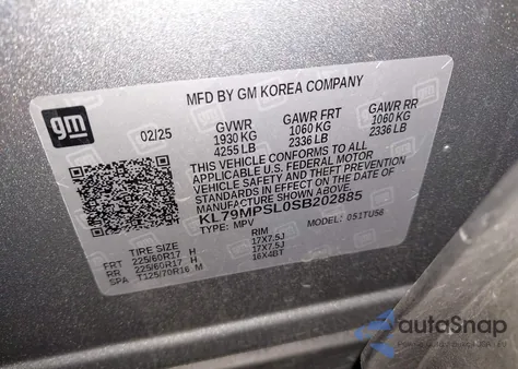 2025 Chevrolet Trailblazer Fwd Lt from USA, damaged, VIN KL79MPSL0SB202885